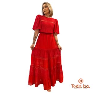 Vestido Longo de Renda Vermelho