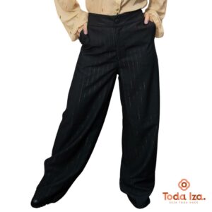 Calça Alfaiataria Preta Com Riscas em Dourado